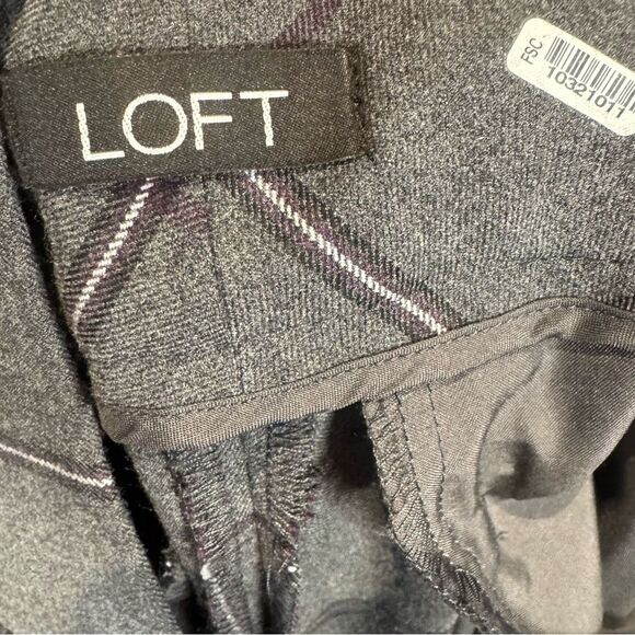 Loft Marisa gray white and purple plaid trouser pants size 6 - Picture 4 of 7